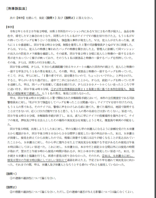 論文式試験問題ー刑事訴訟法のイメージ