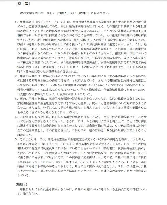 論文式試験問題ー商法のイメージ