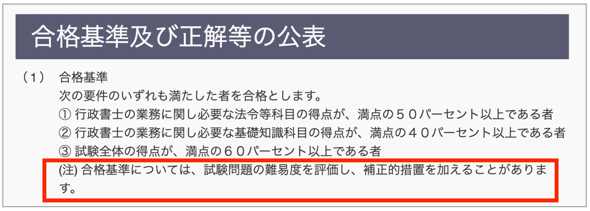 行政書士試験研究センター合格基準及び正解など公表